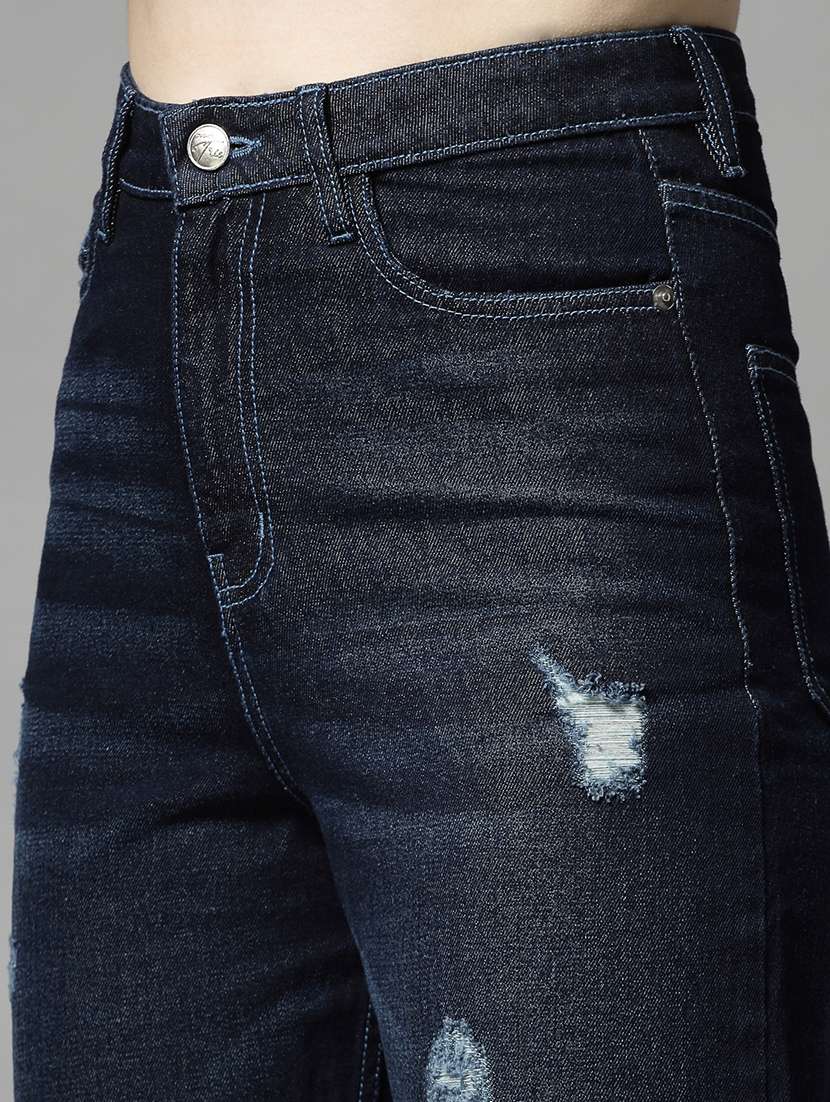 Navy Blue Cotton Straight Fit Jeans
