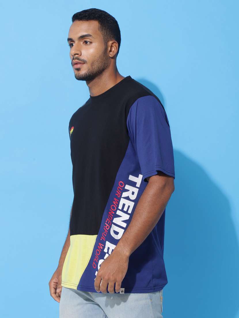 Men Color Blocked Oversized Short Sleeves T Shirt