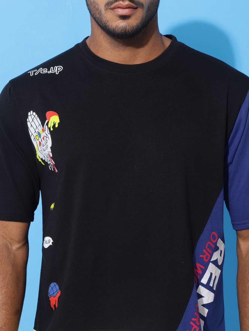 Men Color Blocked Oversized Short Sleeves T Shirt