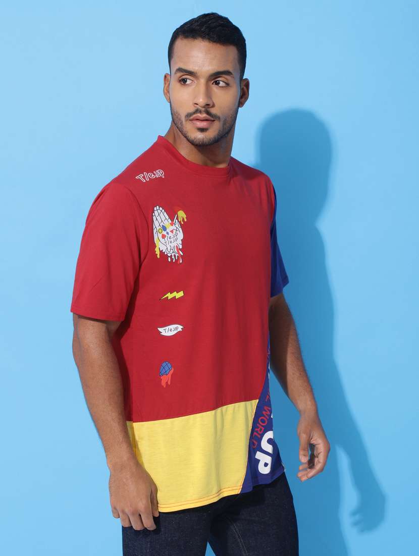 Men Color Blocked Oversized Short Sleeves T Shirt