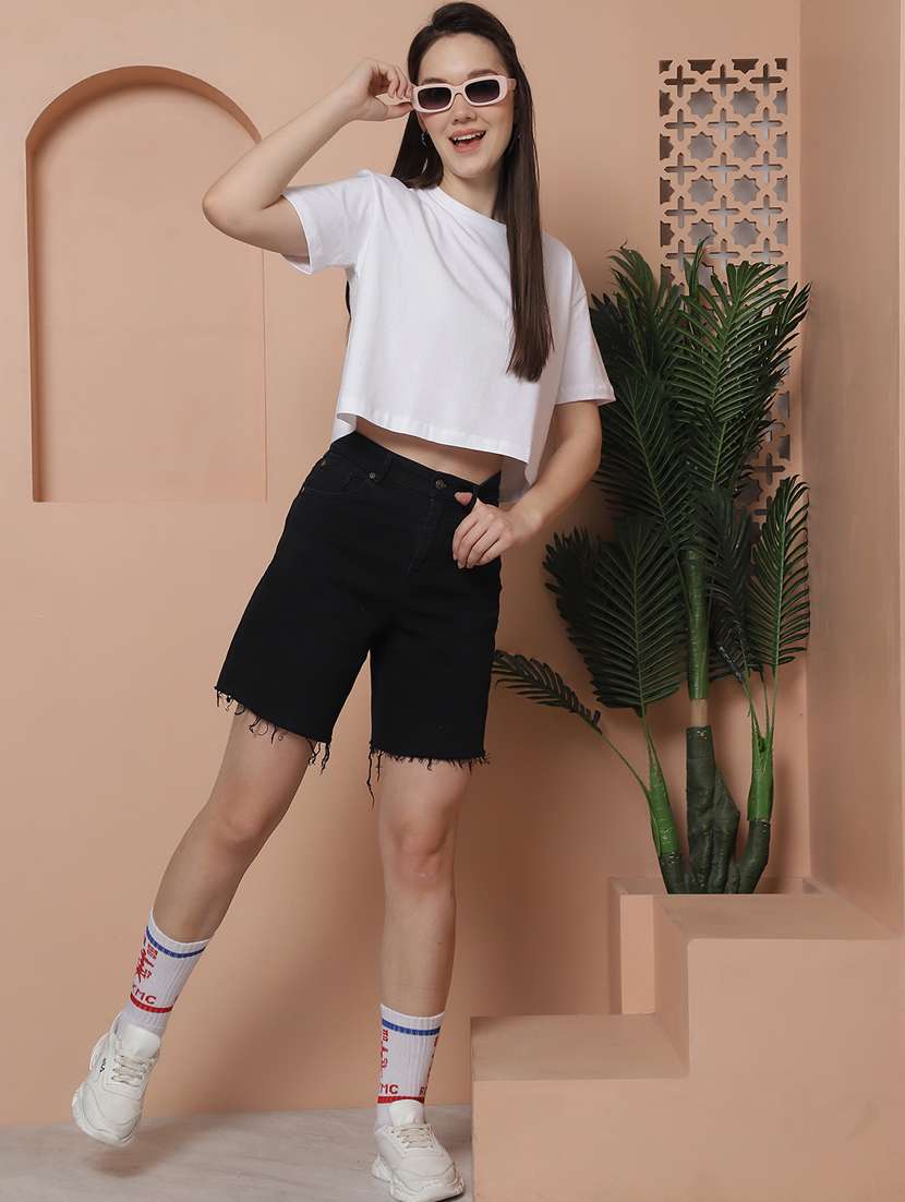 Women Solid Crop Oversized T Shirt