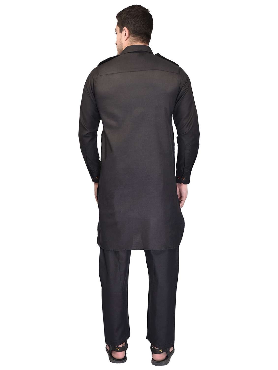 Black Cotton Blend Kurta Pyjama Ethnic Wear Set