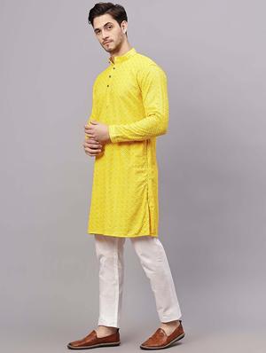 men embroidered long sleeves kurta - 21345512 - Standard Image - 2