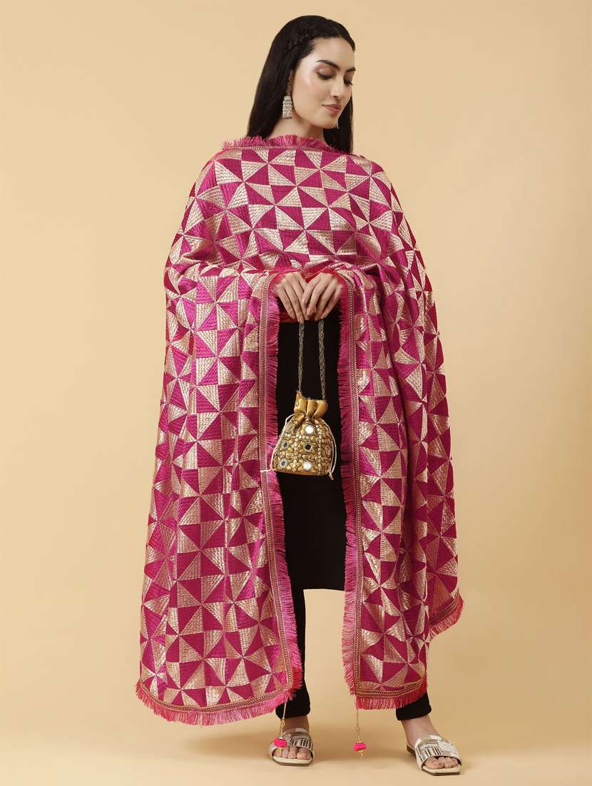 Magenta Self Design Dupatta
