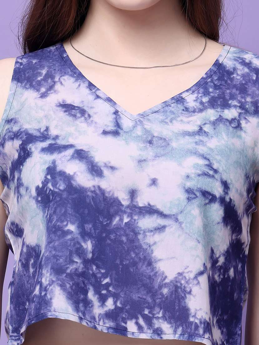 Blue Tie & Dye Top And Shorts Co Ord Set