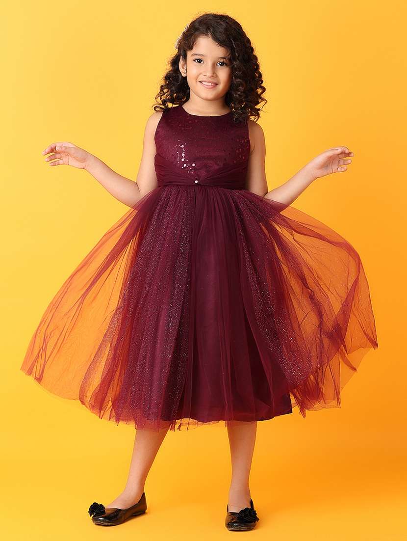 Girls Solids With Work Round Neck Frock