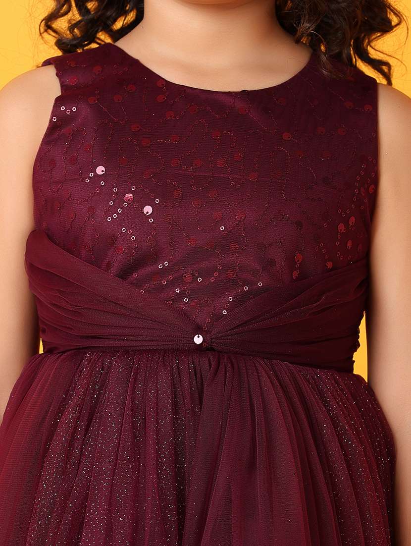 Girls Solids With Work Round Neck Frock