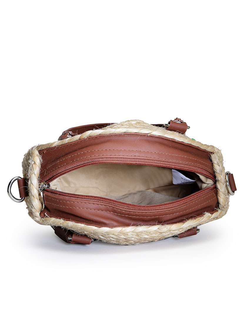 Beige Juteembroidered Handbag