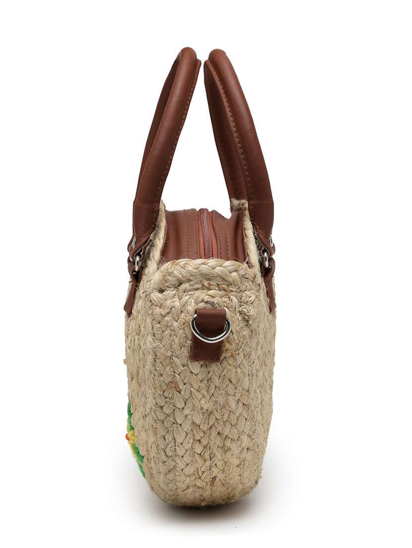 Beige Juteembroidered Handbag