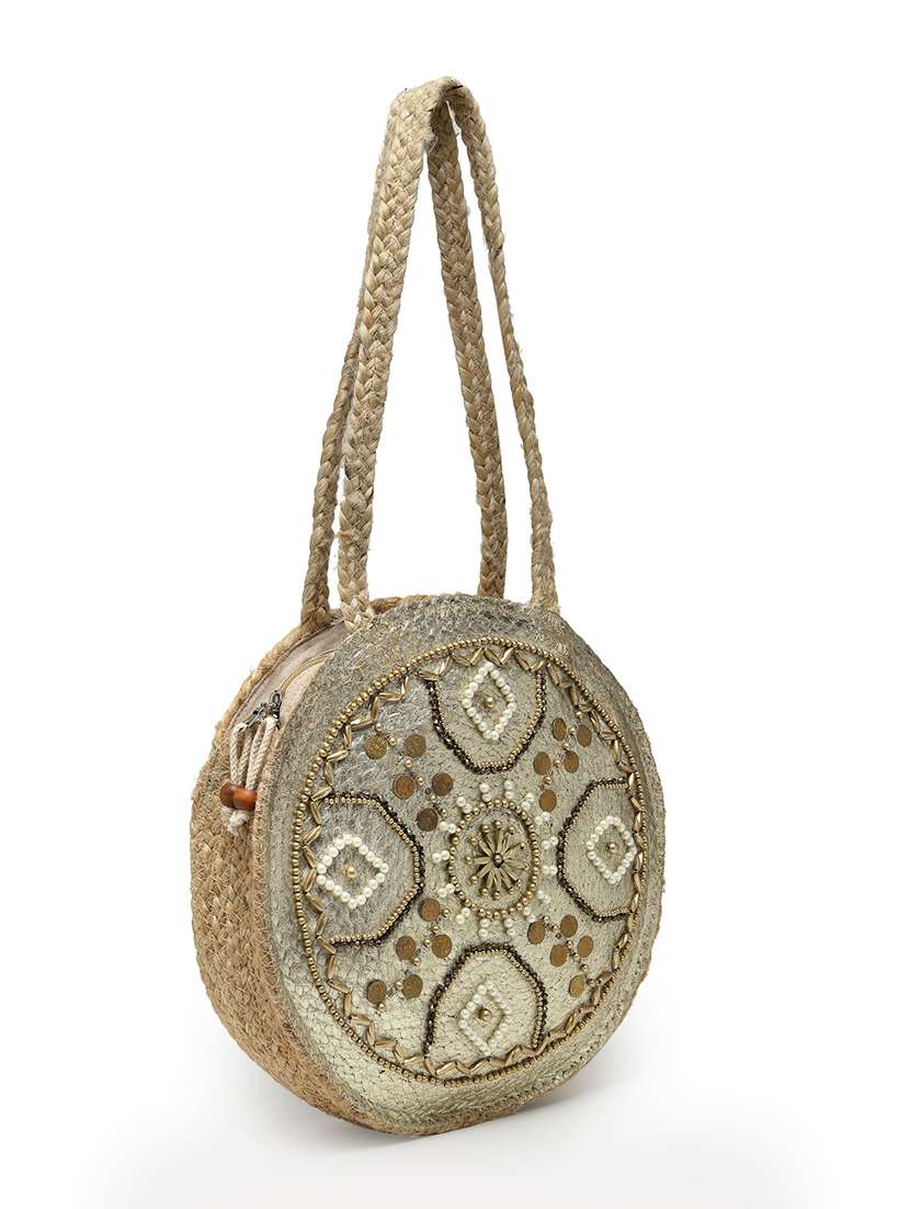 Women Embellished Jute Tote Bag