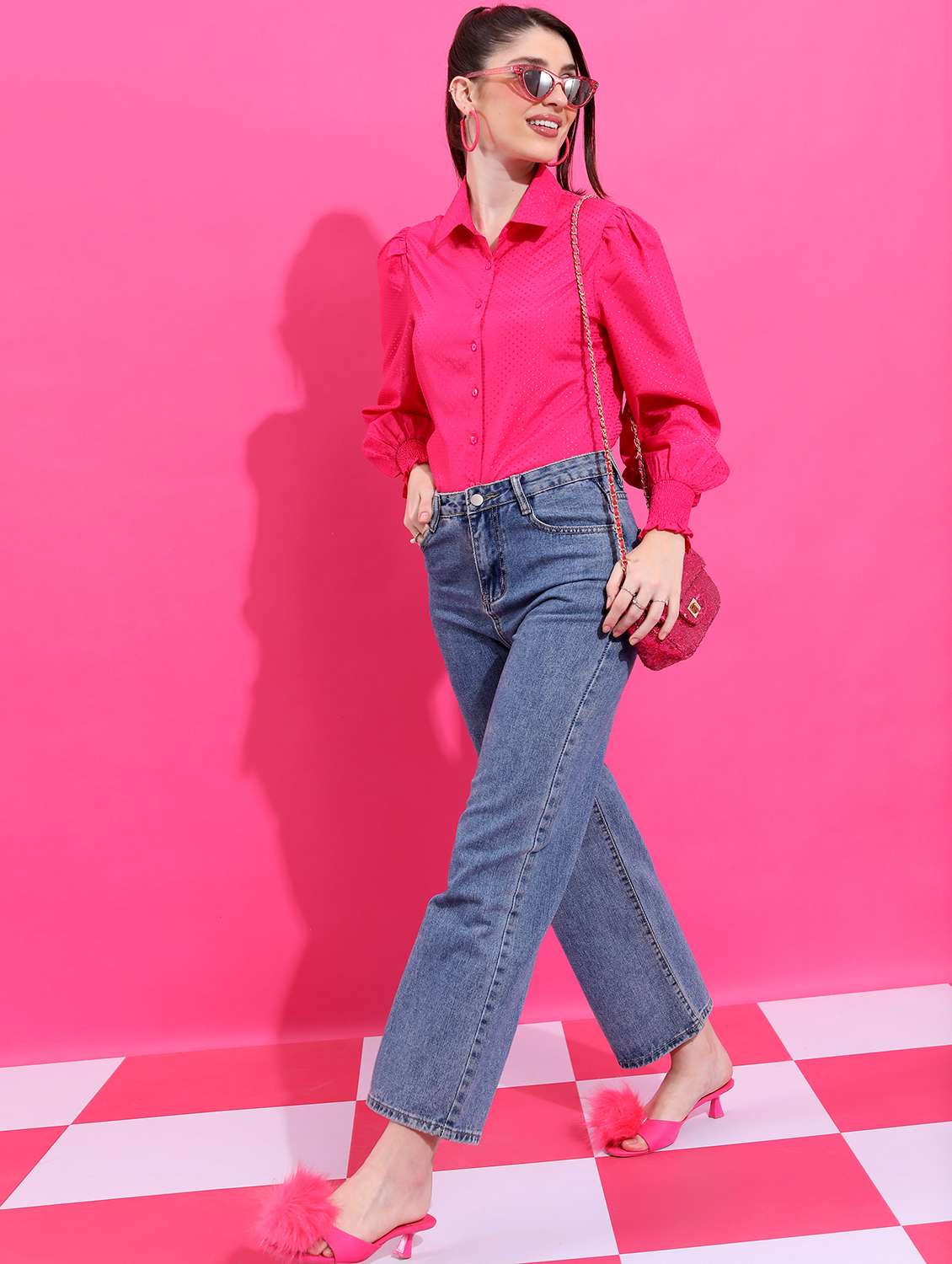 Women Pink Cotton Blend Regular Shirt