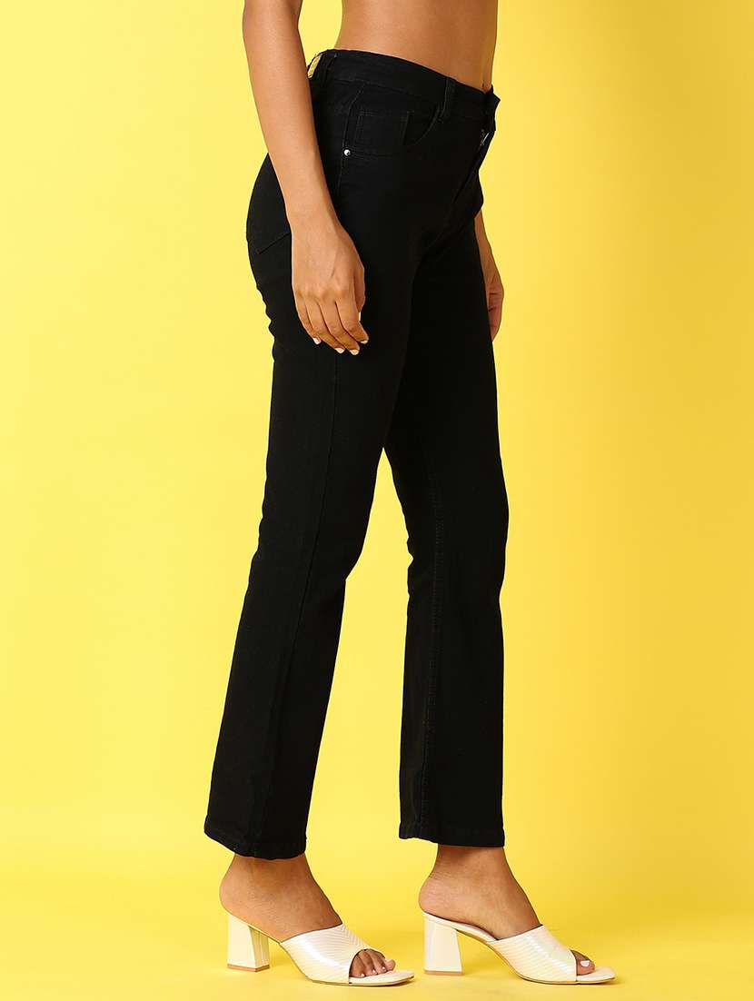 Women Black Solid Bootcut Jean