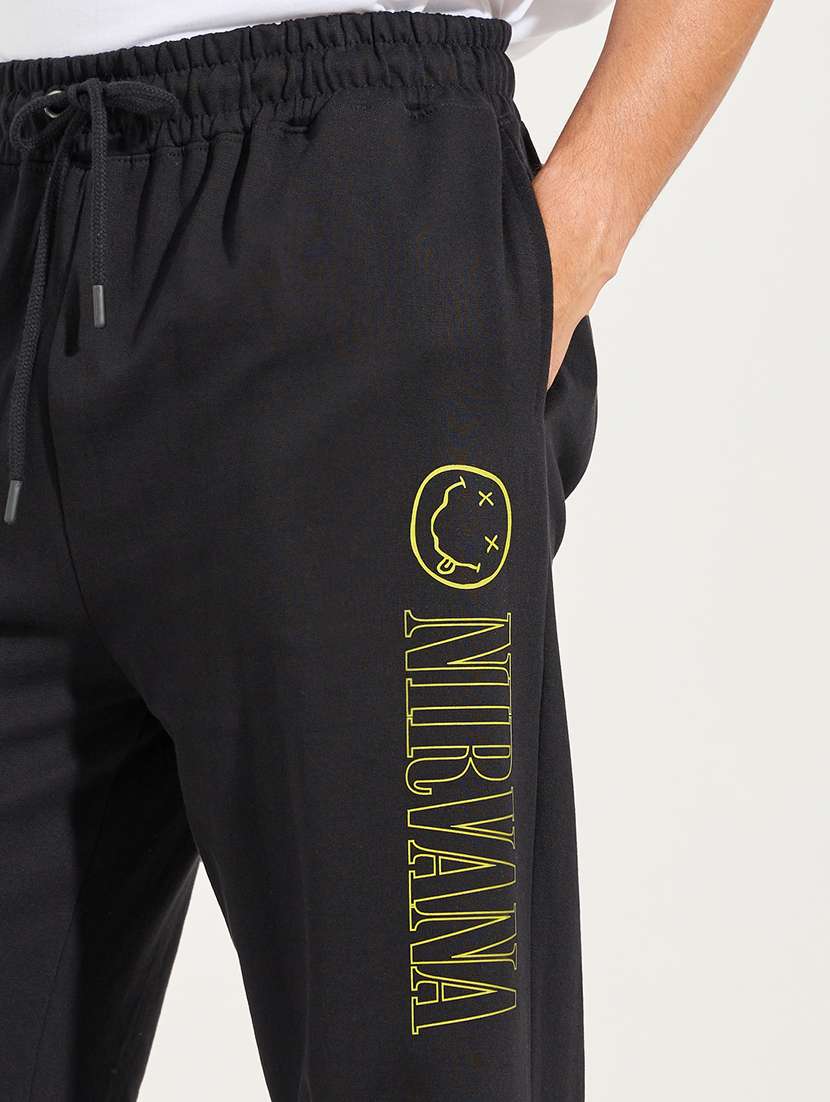 Men Black Typography Full Length Track Pant