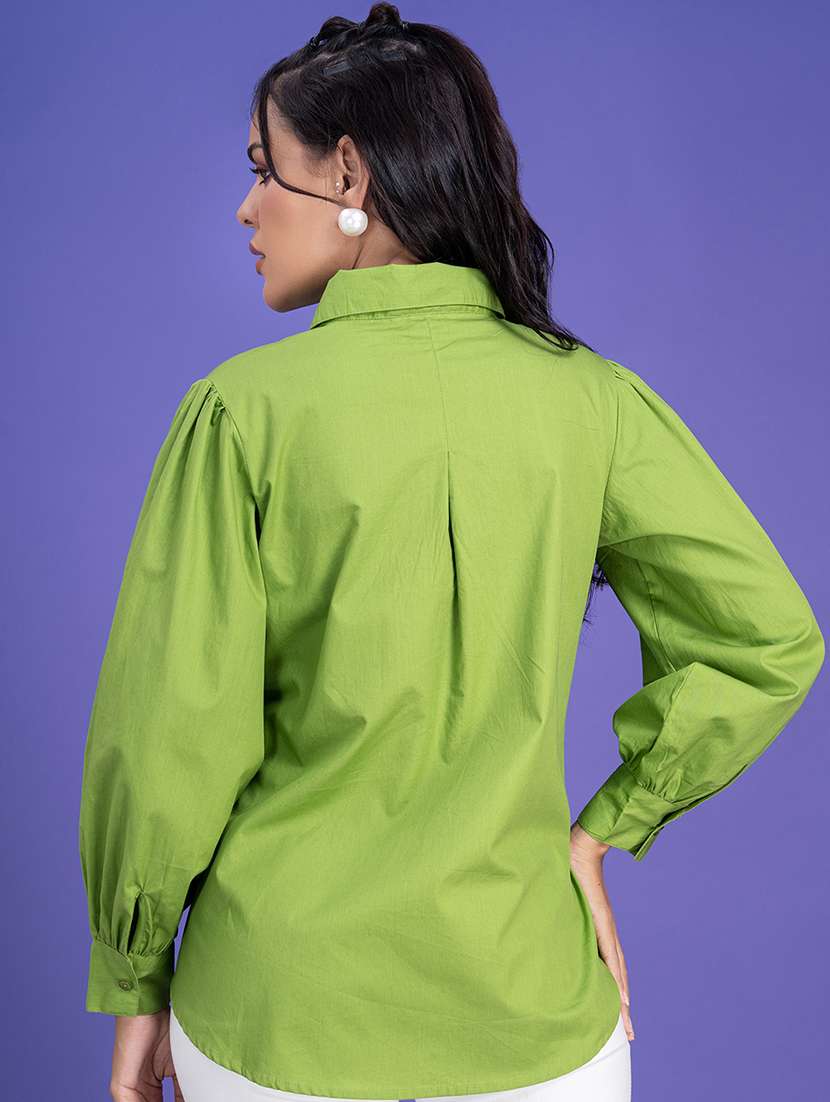 Women Collared Solid Rregular Shirt