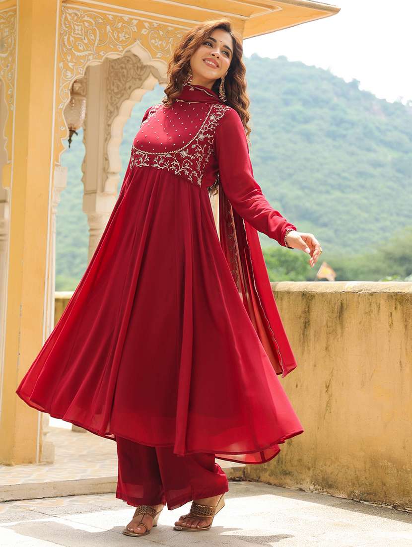 Women Maroon Suit Set