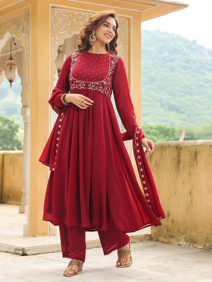 Women Maroon Suit Set