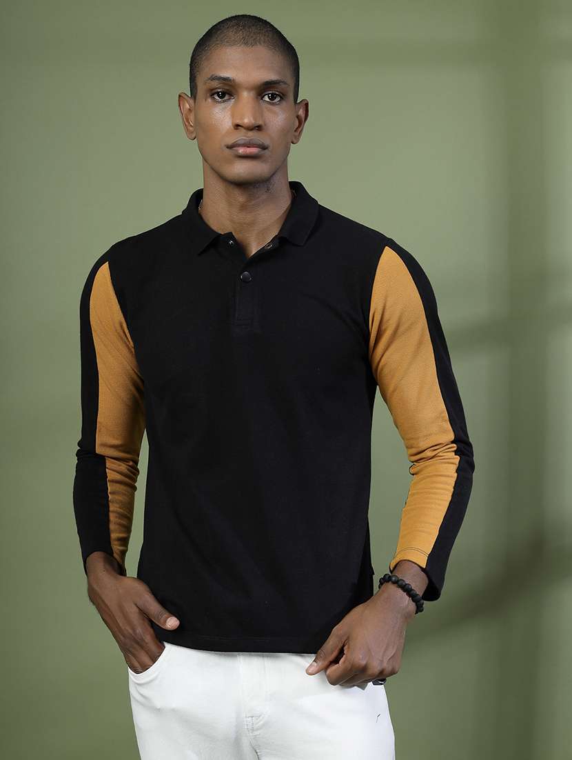 Men Polo Neck Color Block T Shirt