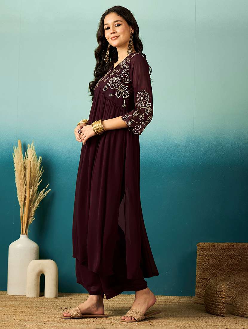 Women Sequin Work V Neck Kurta Palazzo Set