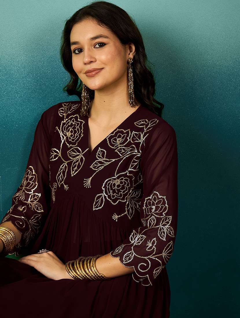 Women Sequin Work V Neck Kurta Palazzo Set