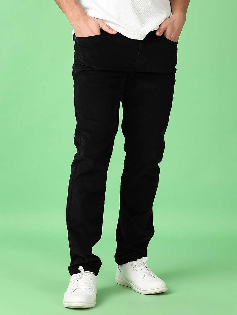 Men Mid Rise Solid Corduroy
