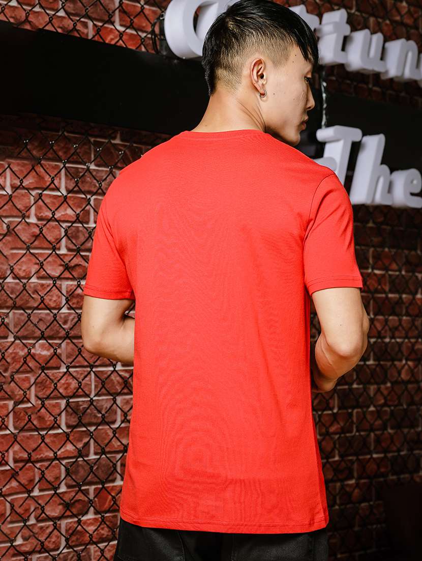 Men Chest Print Round Neck T Shirt