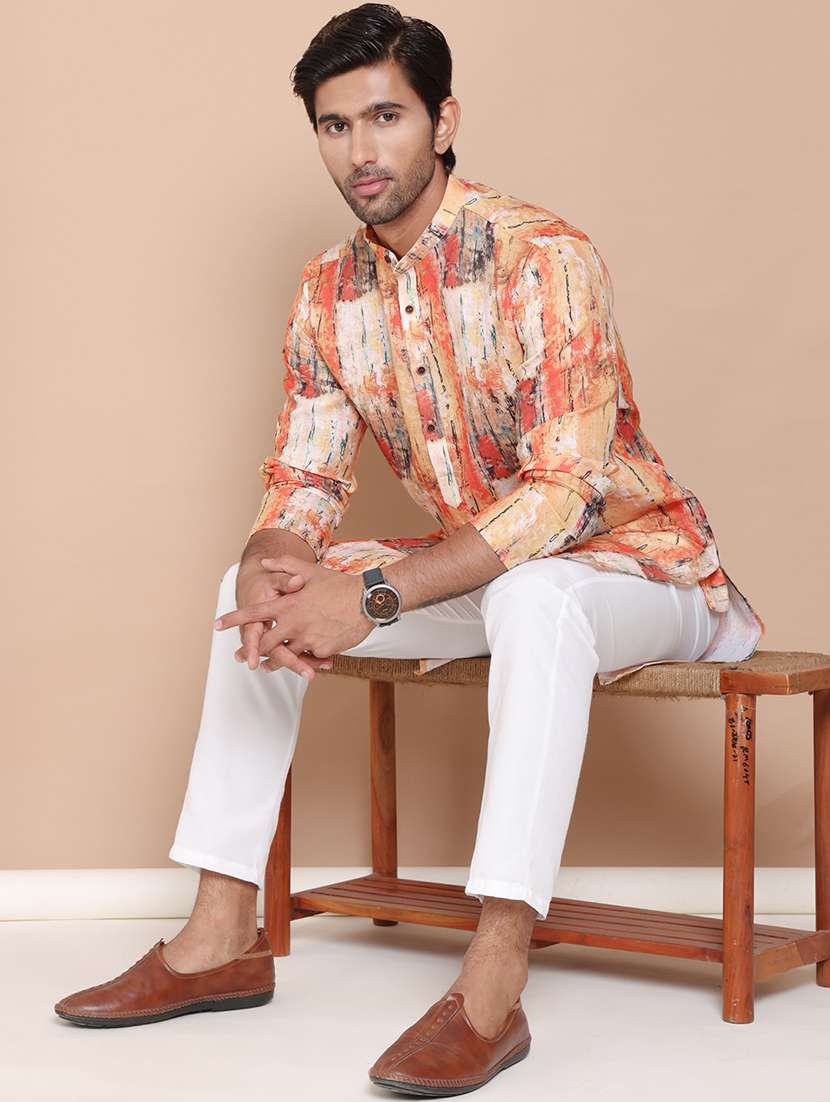 Orange Cotton Kurta Pyjama Ethnic Wear Set