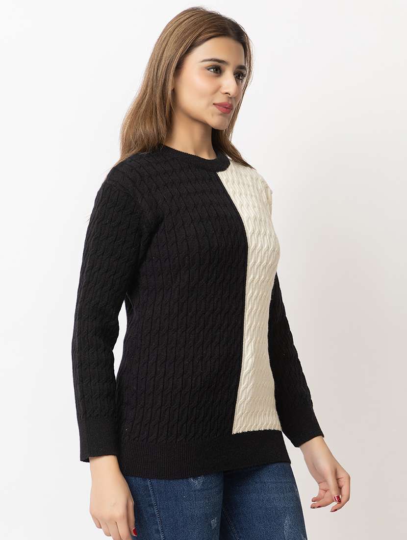 Women Color Block Long Sleeves Pullover
