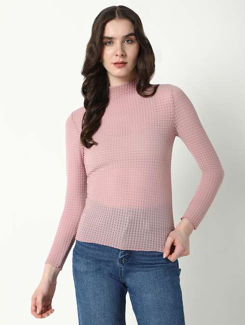 Women Solid Mock Neck Slim Fit Top