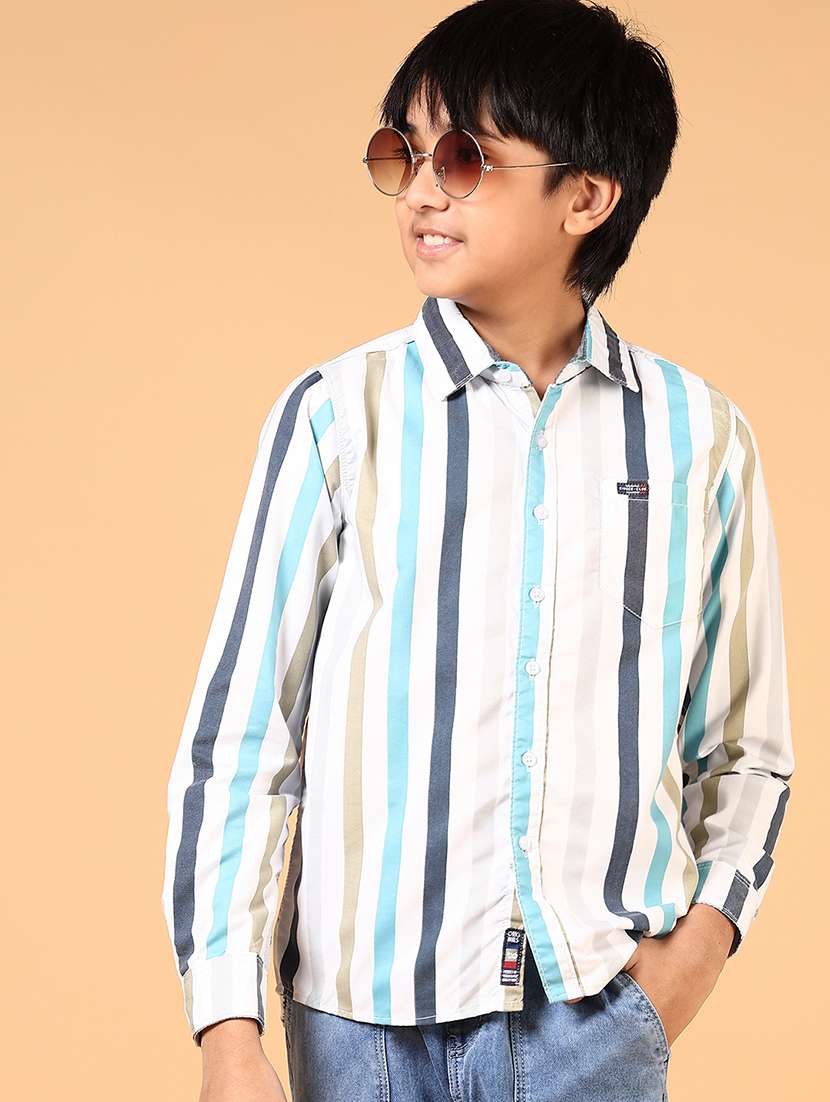 Boys Striped Long Sleeves Collared Shirt