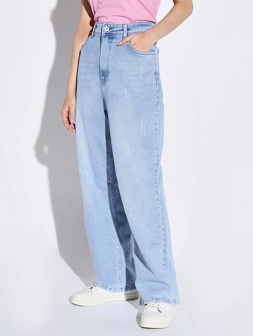 Women Plain Wide Leg Denim Jeans