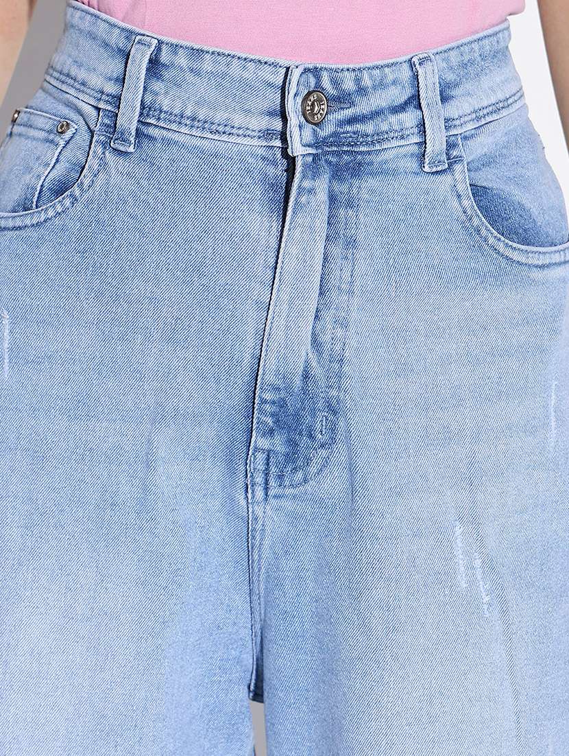 Women Plain Wide Leg Denim Jeans