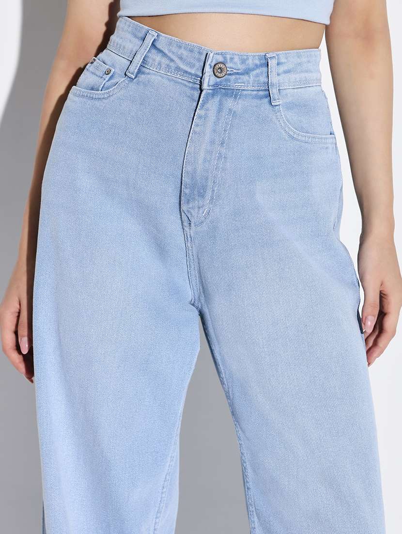 Women Solid High Rise Wide Leg Jean