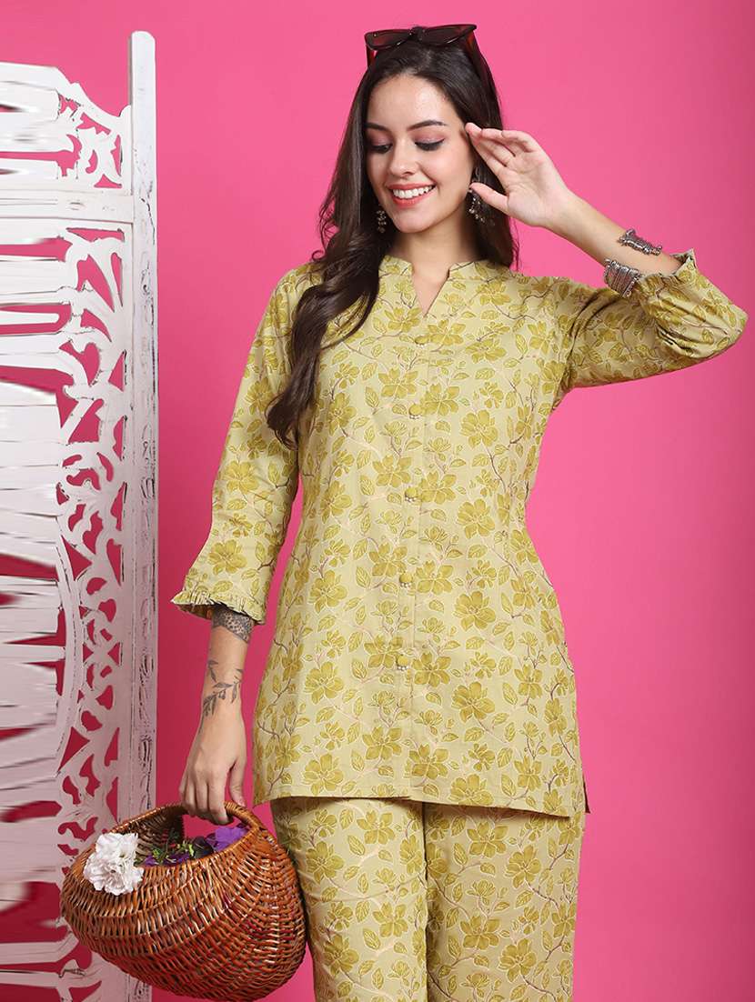 Women Printed Cotton Top And Trouser Co Ord Set