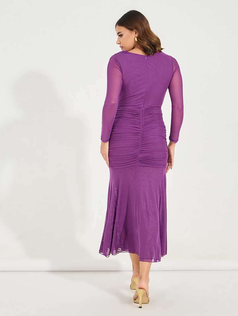 Women Solid Ruched Maxi Dress