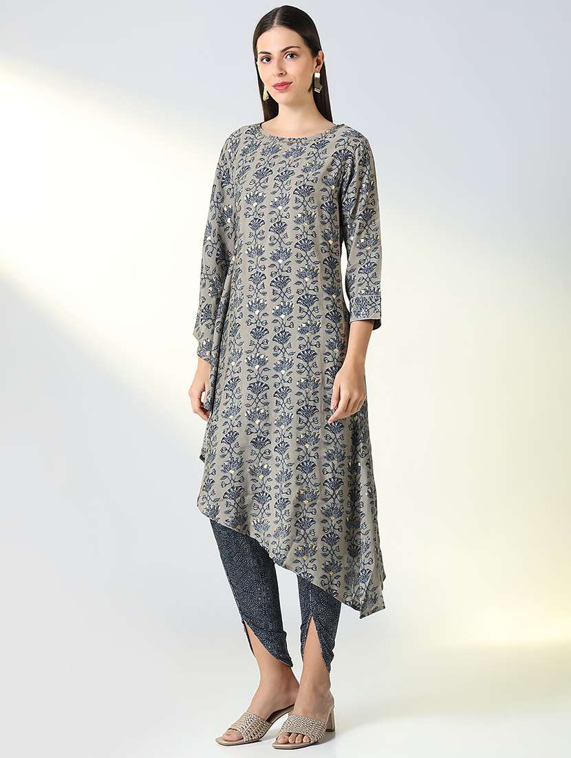 Women Grey Floral Printed Dhoti Kurta Set