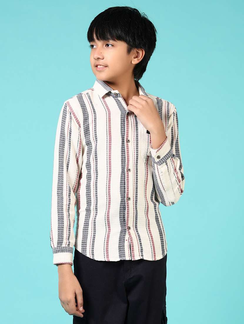 Boys Striped Collared Long Sleeves Shirt