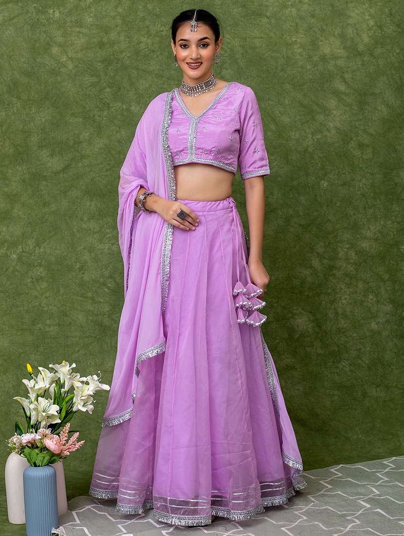 Women Solid Flared Lehenga Choli With Dupatta