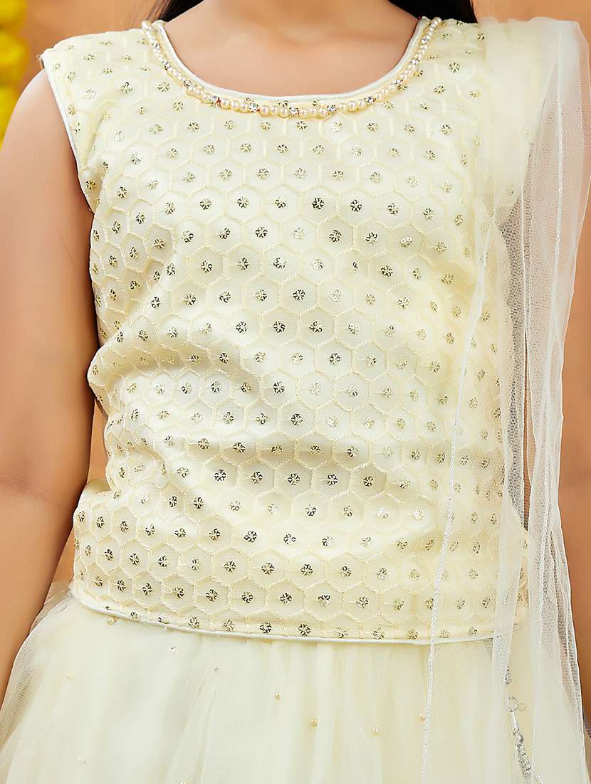 Girls Sequin Work Sleeveless Lehenga Choli With Dupatta