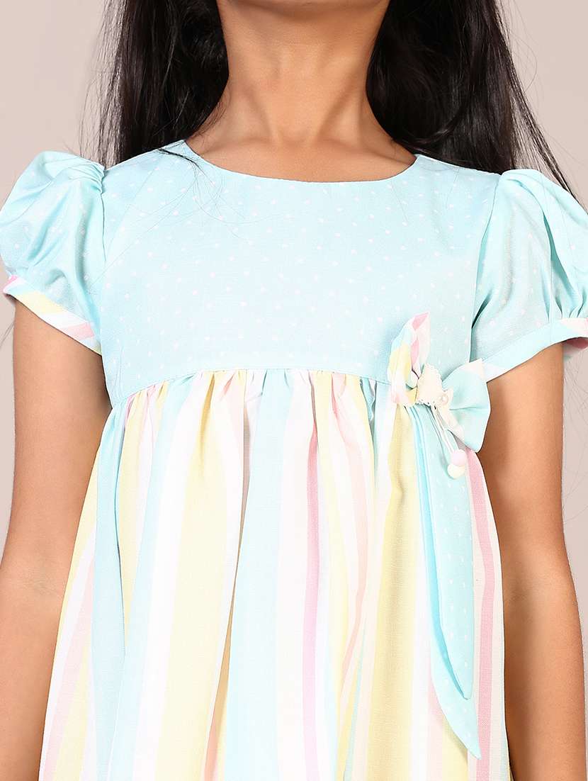 Girls Striped Puff Sleeves Frock