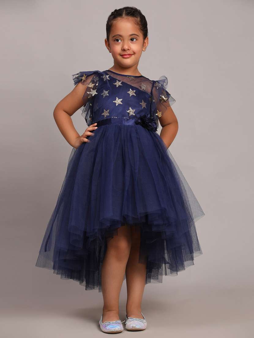 Girls Embellished Round Neck High Low  Frock