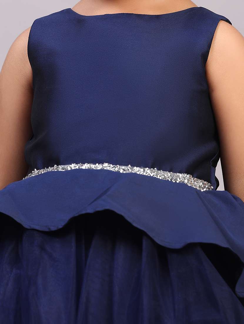 Girls Solid Sleeveless High Low Frock