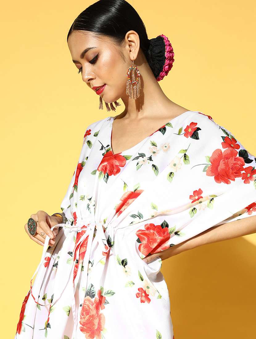 Women White Floral Printed Ethnic  Co Ord Set