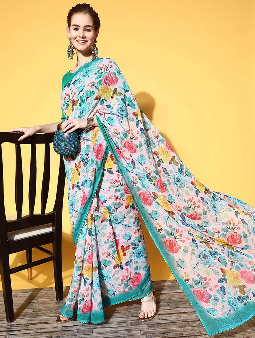 Women Floral Printed Saree With Blouse
