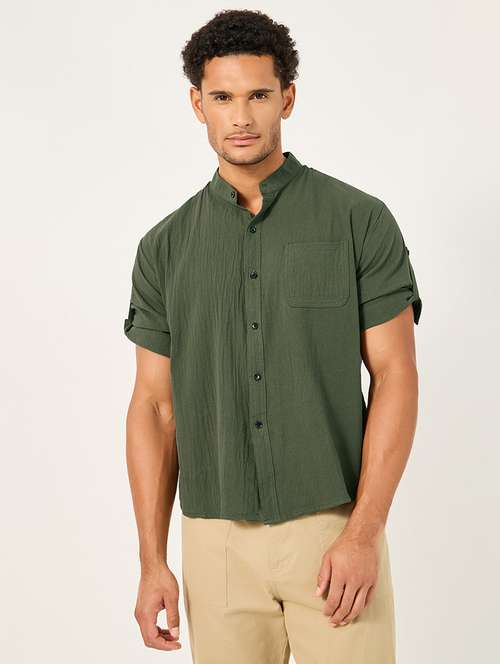 Men Solid Mandarin Neck Shirt 