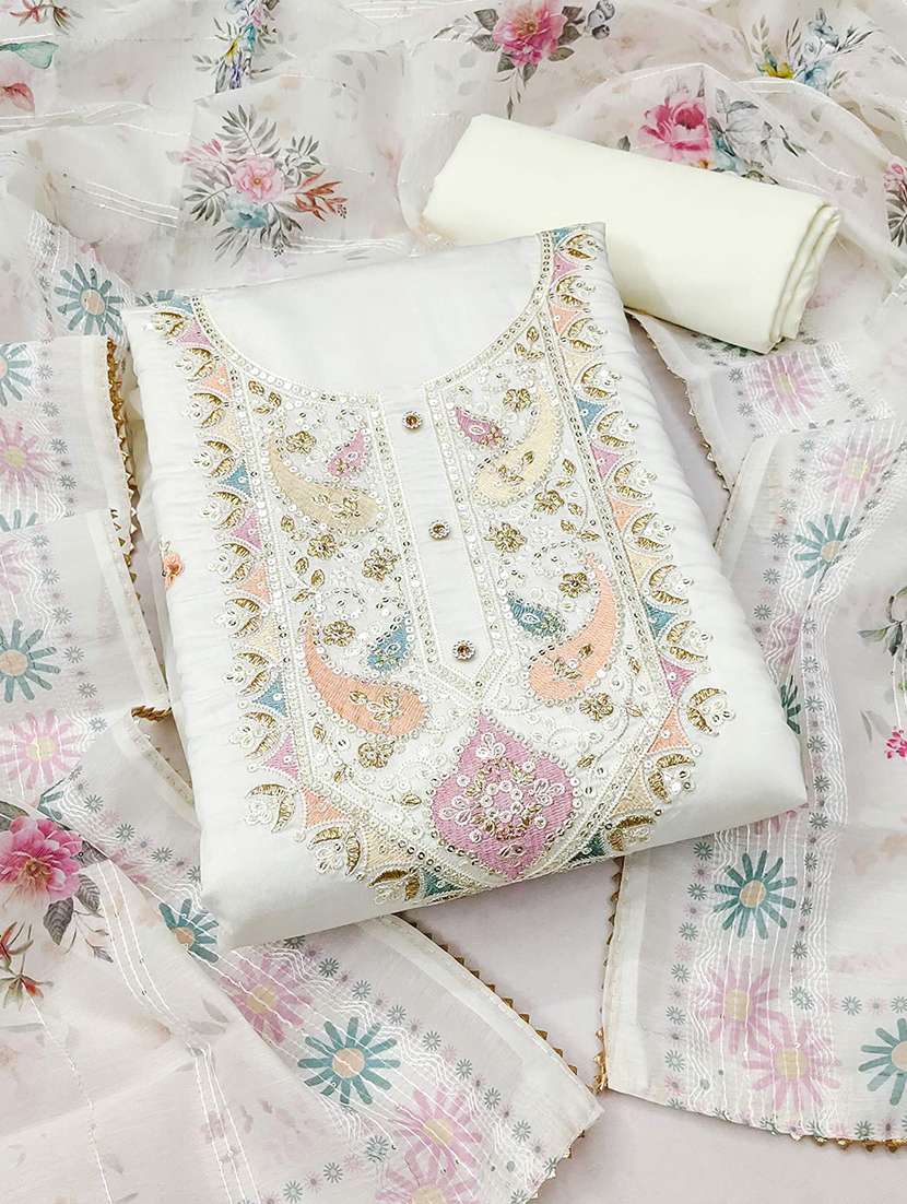 Embroidered Unstitched Suit Set With Dupatta