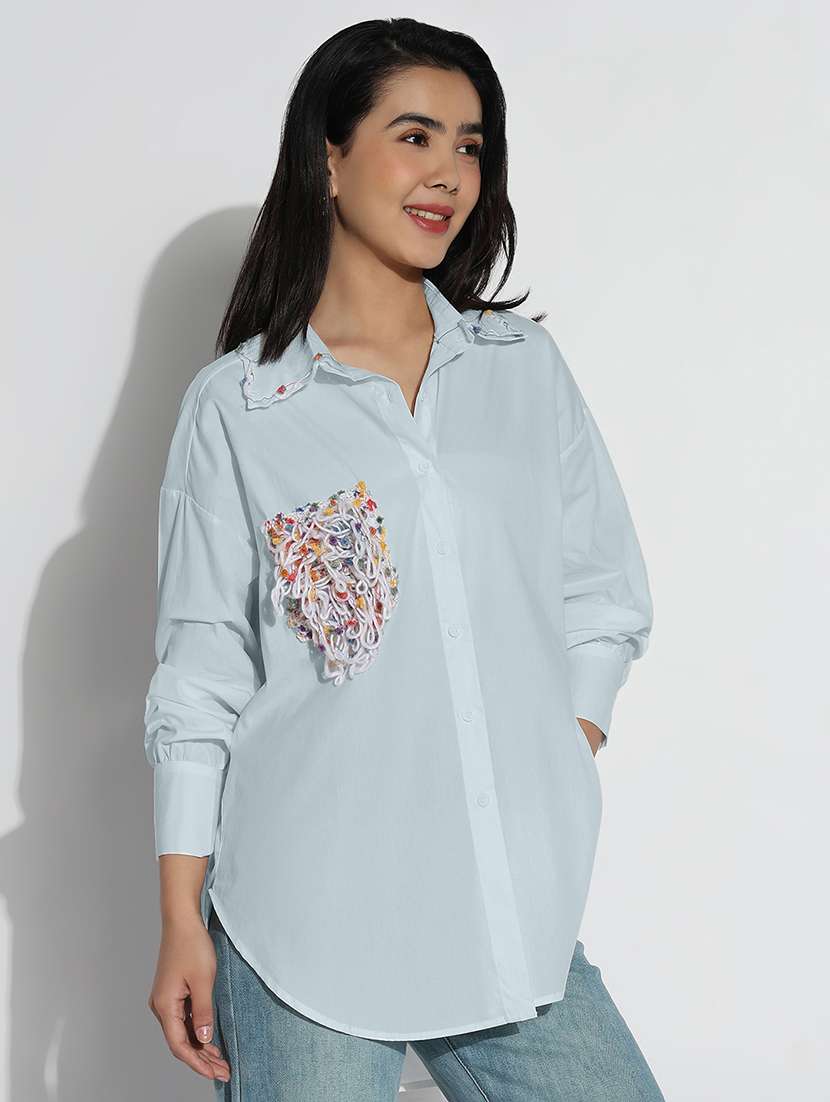Women Collared Long Sleeves Oversized Shirt