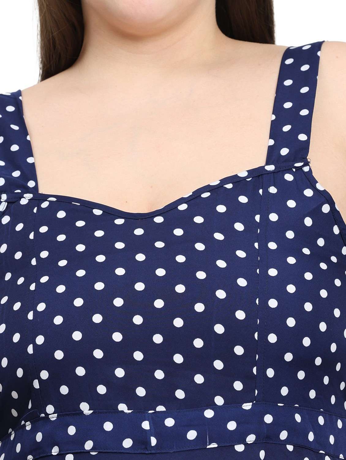 Women Plus Size Polka Doted Shoulder Strap Dress