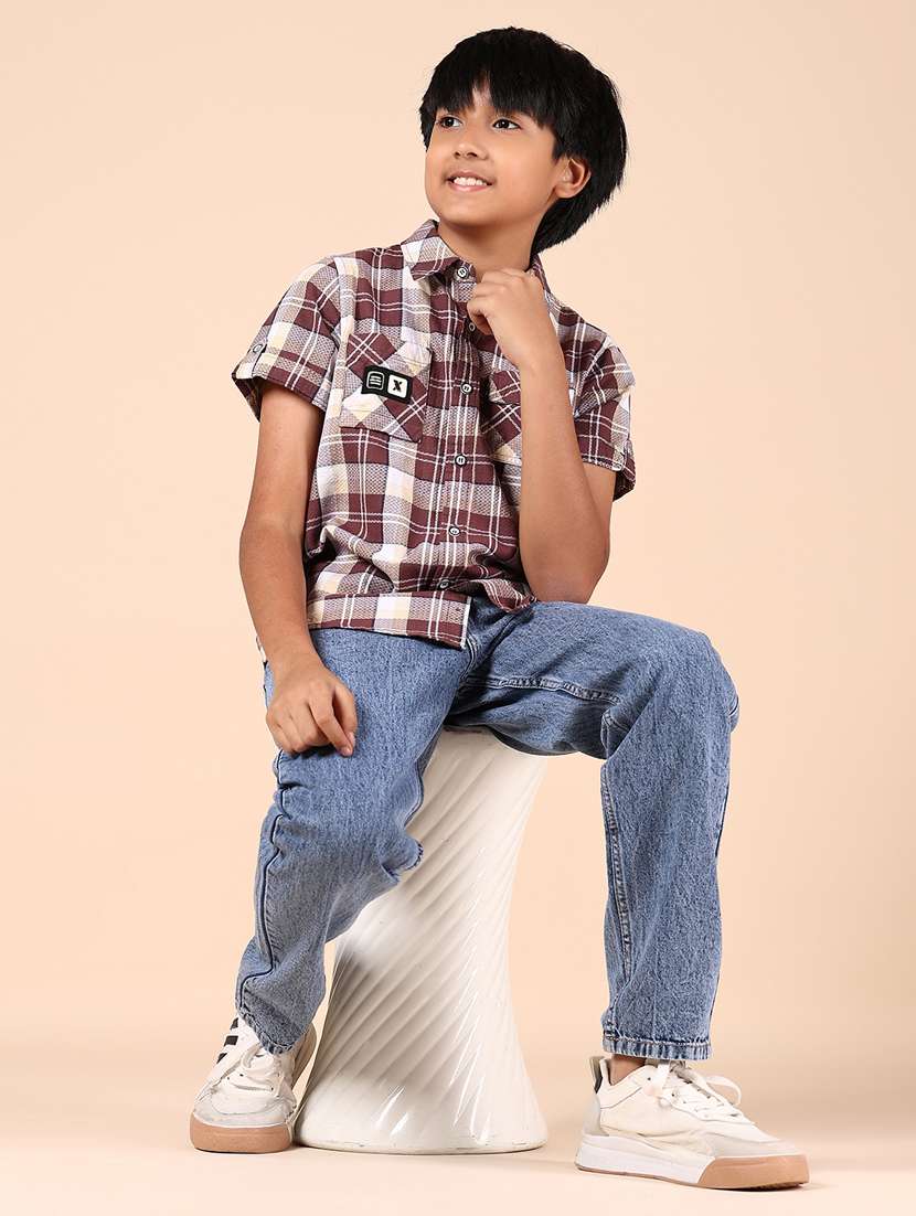 Boys Checkered Short Sleeve Casual Shirt