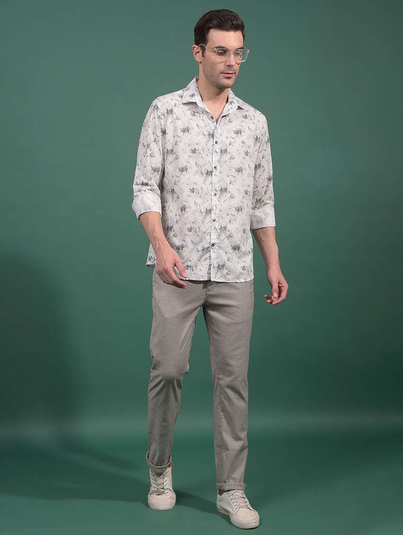 Men Floral Long Sleeve Slim Fit Casual Shirt