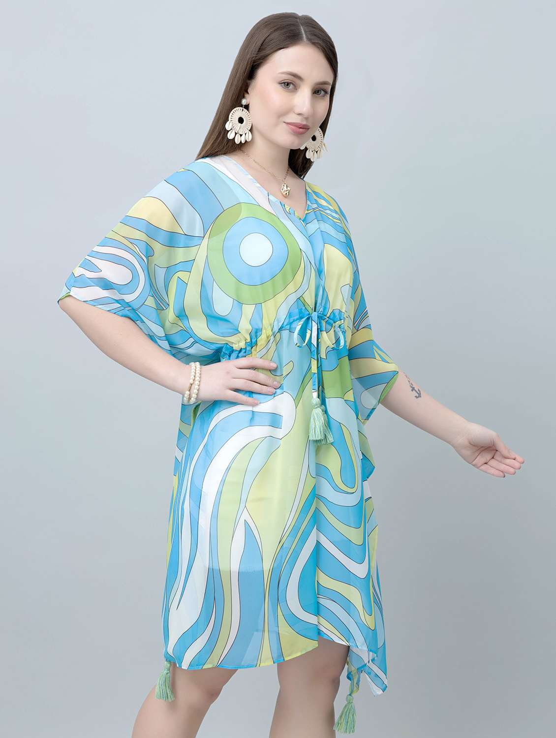Women Printed Kimono Sleeves Kaftan Dress